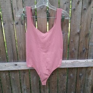 Free People Intimately Pink Tank Top Fitted Body Suit Thong Button Closure